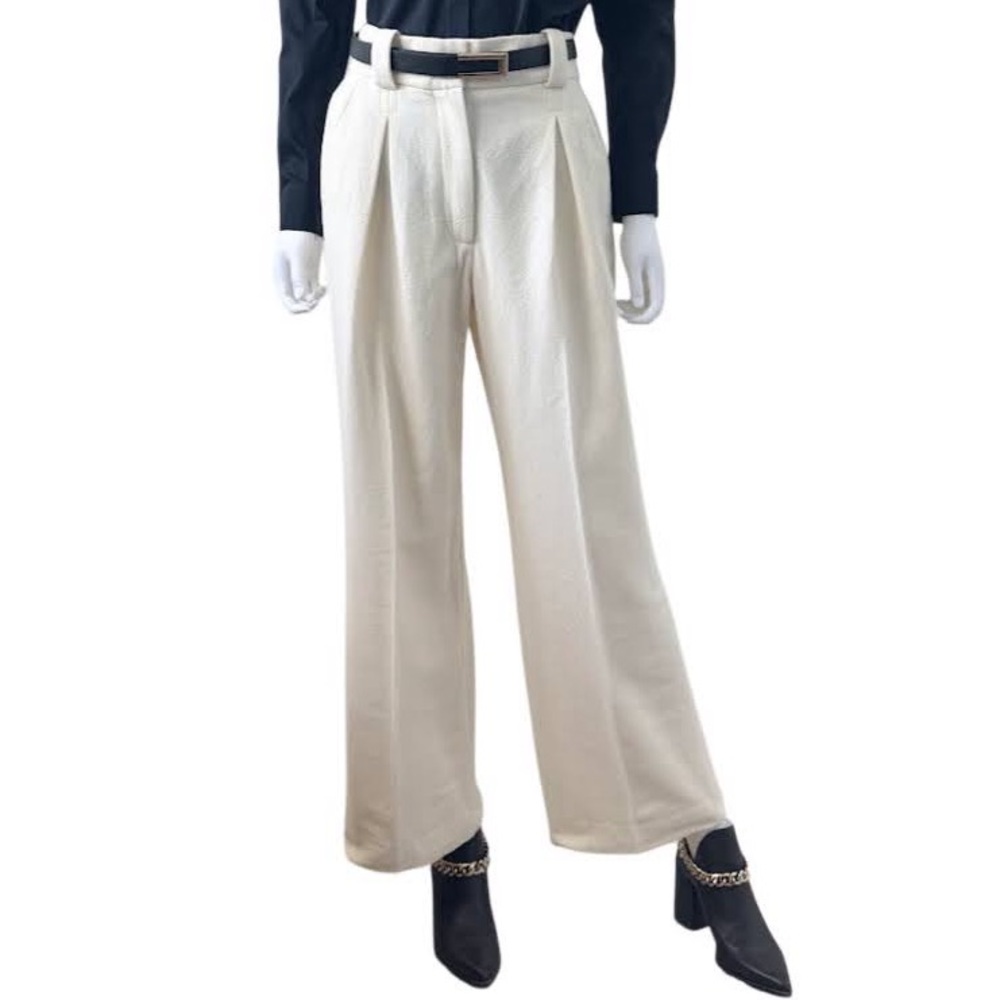 Sézane Théophile Trousers Ecru Pleated High Rise Wide Leg Office No Tag